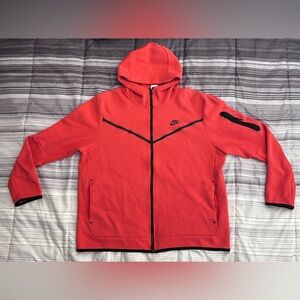 Nike Tech Fleece Jacket Red Zip Up Hoodie Size L Large